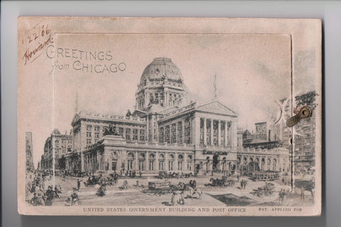 IL, CHICAGO - GREETINGS from - UNIQUE 1/8 inch thick, opens, multi (original SOLD) C0870