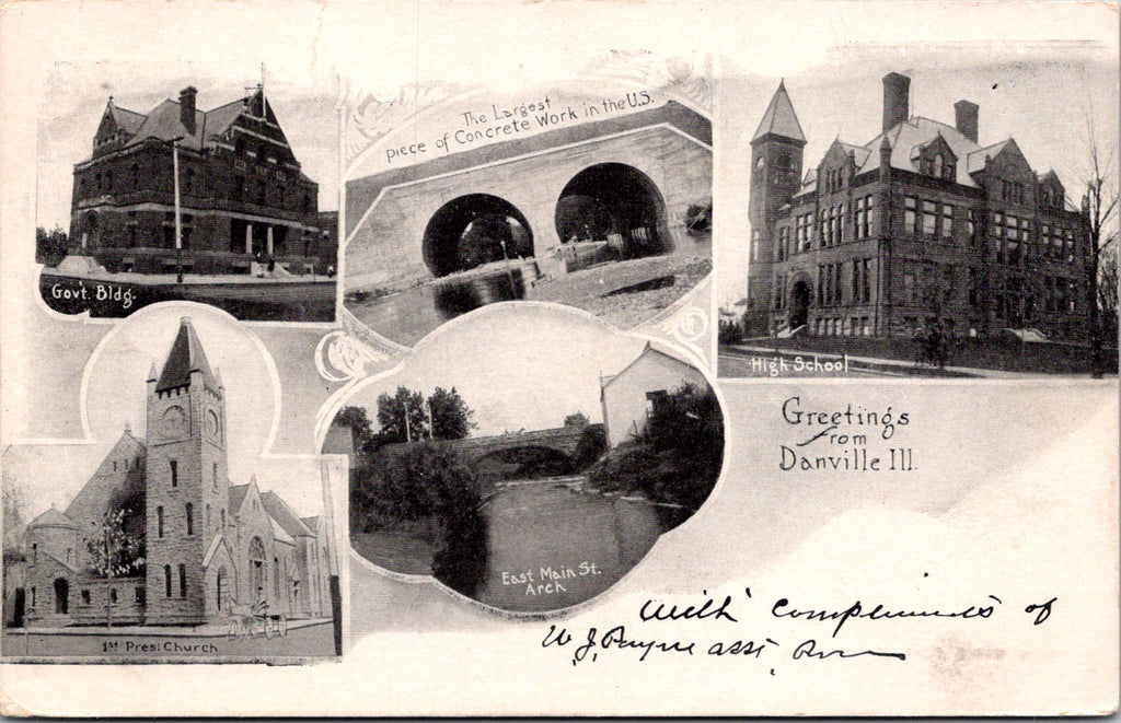IL, Danville - Greetings from, multi view - 1906 postcard - C17604