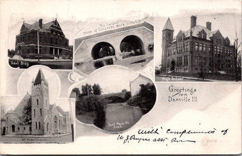 IL, Danville - Greetings from, multi view - 1906 postcard - C17604