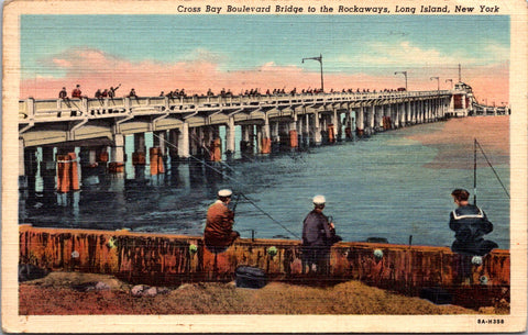 NY, Rockaway - Cross Bay Blvd bridge to Rockaways - men fishing - CD-004