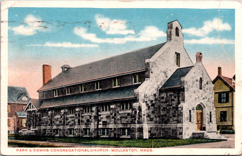 MA, WOLLASTON - Park and Downs Congregational Church - 1921 postcard - F09165