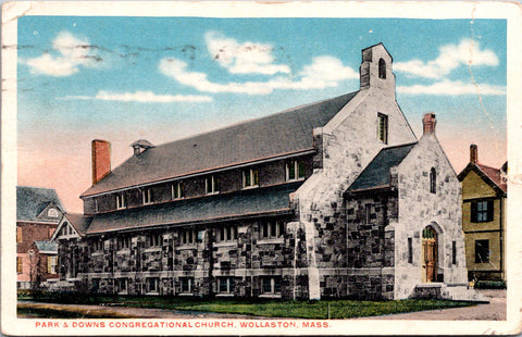 MA, Wollaston - Park and Downs Congregational Church - 1921 postcard - F09165