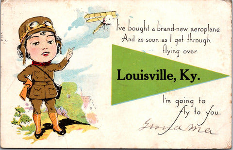 KY, Louisville - banner or flag postcard with female aeroplane pilot - D18047