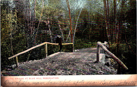 MA, Boston - Blue Hill Reservation bridge, man - 1907 postcard - DG0127