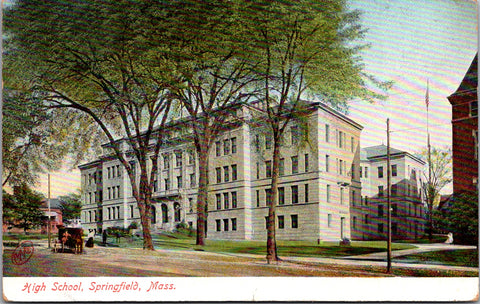 MA, Springfield - High School - horse and buggie, 1910 postcard - G03089