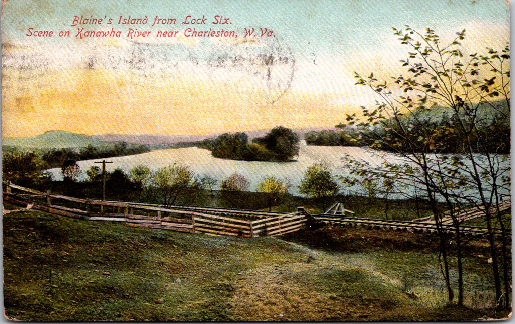 WV, Charleston - Blaines Island from Lock 6 - 1907 postcard - MB0080