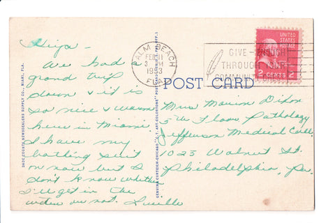 pm SLO - GIVE - ENOUGH THROUGH - FL 1953 Slogan or Logo cancel - boA06844