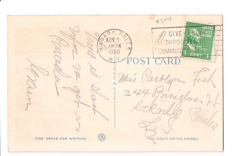 pm SLO - GIVE - ENOUGH THROUGH - NY 1950 NY Slogan or Logo cancel - NL0152