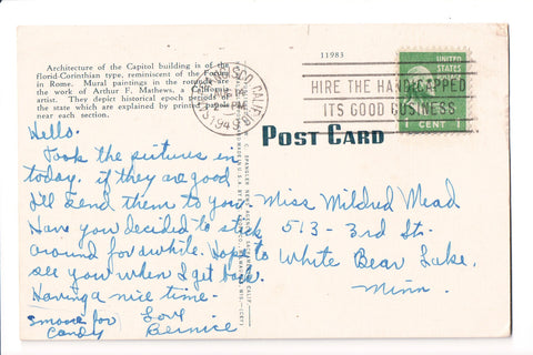 pm SLO - HIRE THE HANDICAPPED - CA 1949 Slogan or Logo cancel - D05531