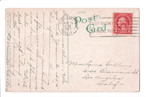 pm SLO - VISIT YOSEMITE NATIONAL - CA 1927 Slogan or Logo cancel - CP0512