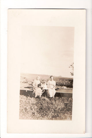 People - women, small boy holding dog, cat on side - RPPC - R00563