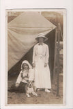 People - Lady, young girl, long braids, dog in Tent Opening - RPPC - R00639