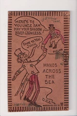 4th of July - Leather Hands Across the Sea - Uncle Sam, John postcard - SL2788