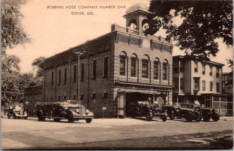 DE, DOVER- Robbins Hose Co Number 1, fire trucks, nice old cars postcard - SL28