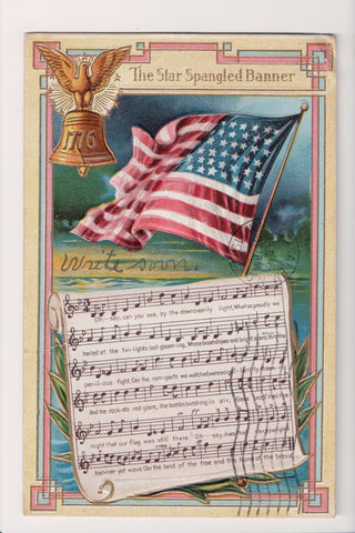 4th of July - Star Spangled Banner words and Music bars postcard - SL2955