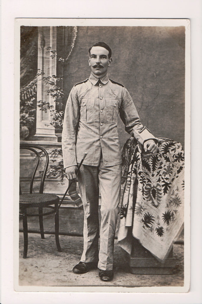 Military Man in uniform - posing - RPPC - w00536