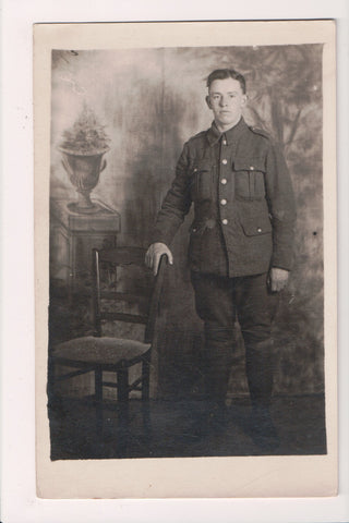Military Man in uniform - posing - RPPC - w00689