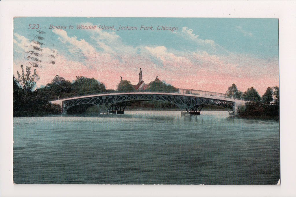 IL, CHICAGO - Jackson Park bridge to Wooded Island - 1928 postcard - w00874