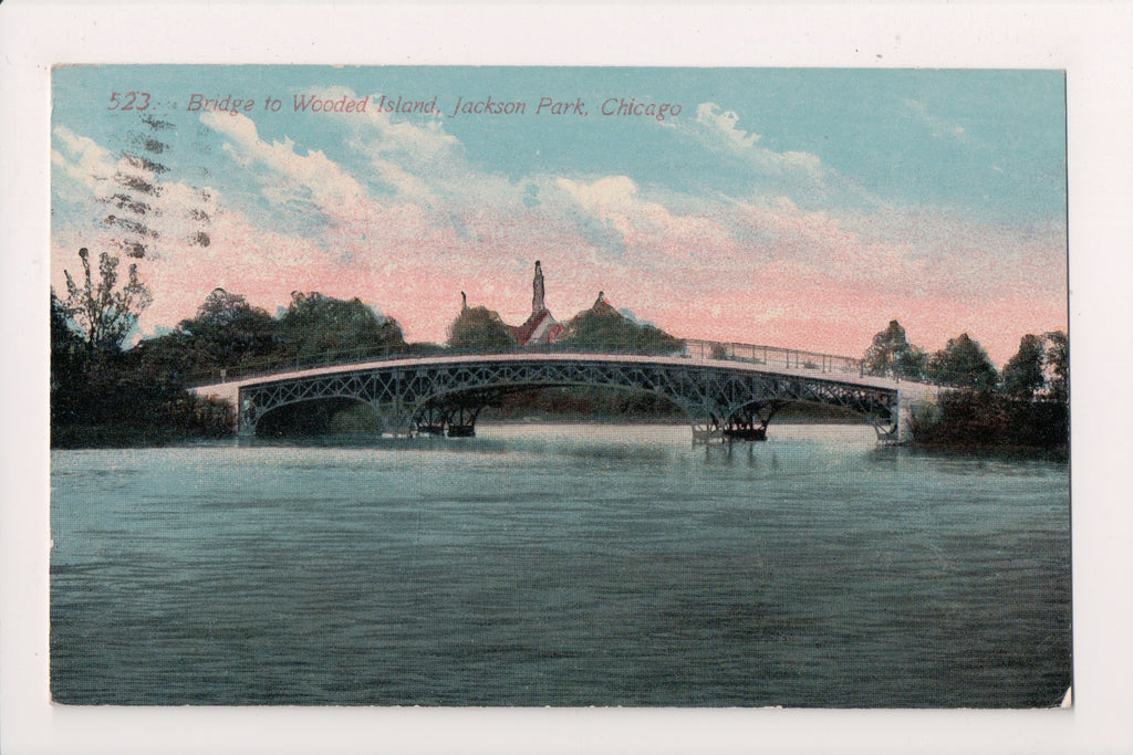 IL, Chicago - Jackson Park bridge to Wooded Island - 1928 postcard - w00874