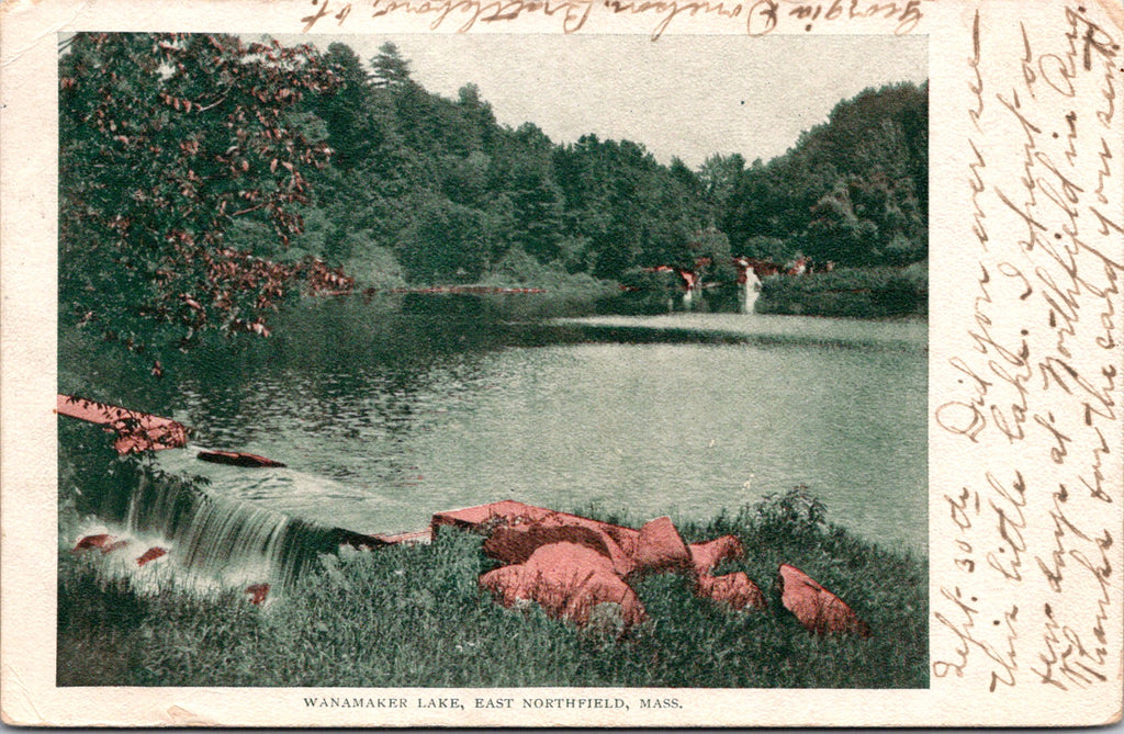 MA, East Northfield - Wanamaker Lake and spillway - 1906 postcard - w00987