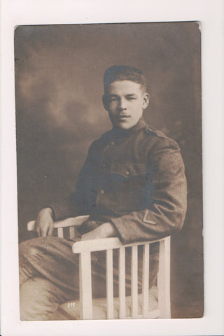 Military Man in uniform - posing - RPPC - w00993
