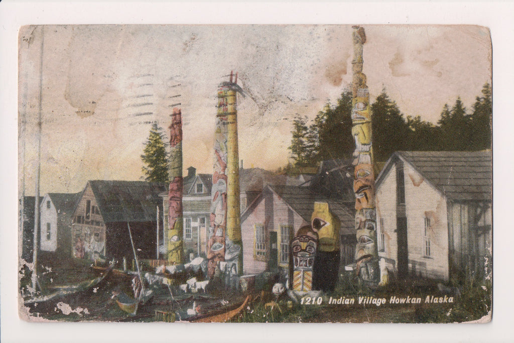 AK, HOWKAN - Indian Village, totem poles etc - 1909 postcard - w01344
