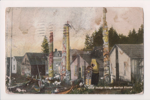 AK, HOWKAN - Indian Village, totem poles etc - 1909 postcard - w01344
