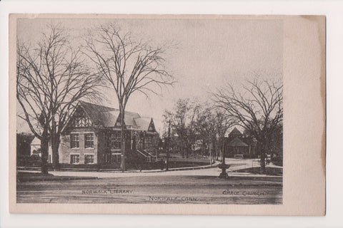 CT, NORWALK  - Library, Grace Church in background (original SOLD) w01354