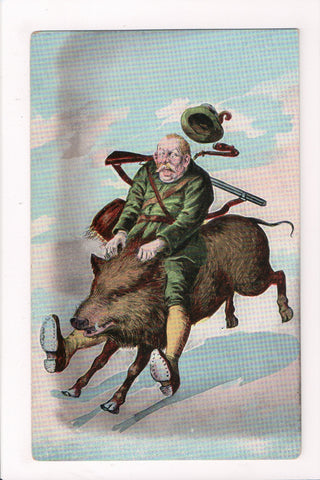 Misc - Military Man - President? riding a wild boar - Caricature - w02294