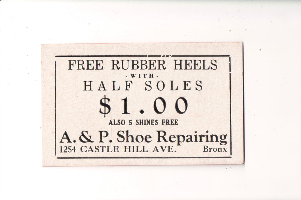 NY, Bronx - A and P Shoe Repairing - small blotter advertisement - w04631