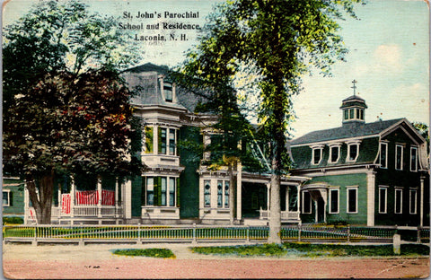 NH, Laconia - St Johns Parochial School and residence - 1913 postcard - wv0026
