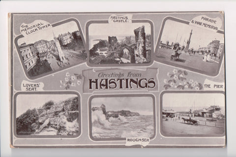 Foreign postcard - Hastings, Sussex - Greetings from, multi view - JR0013