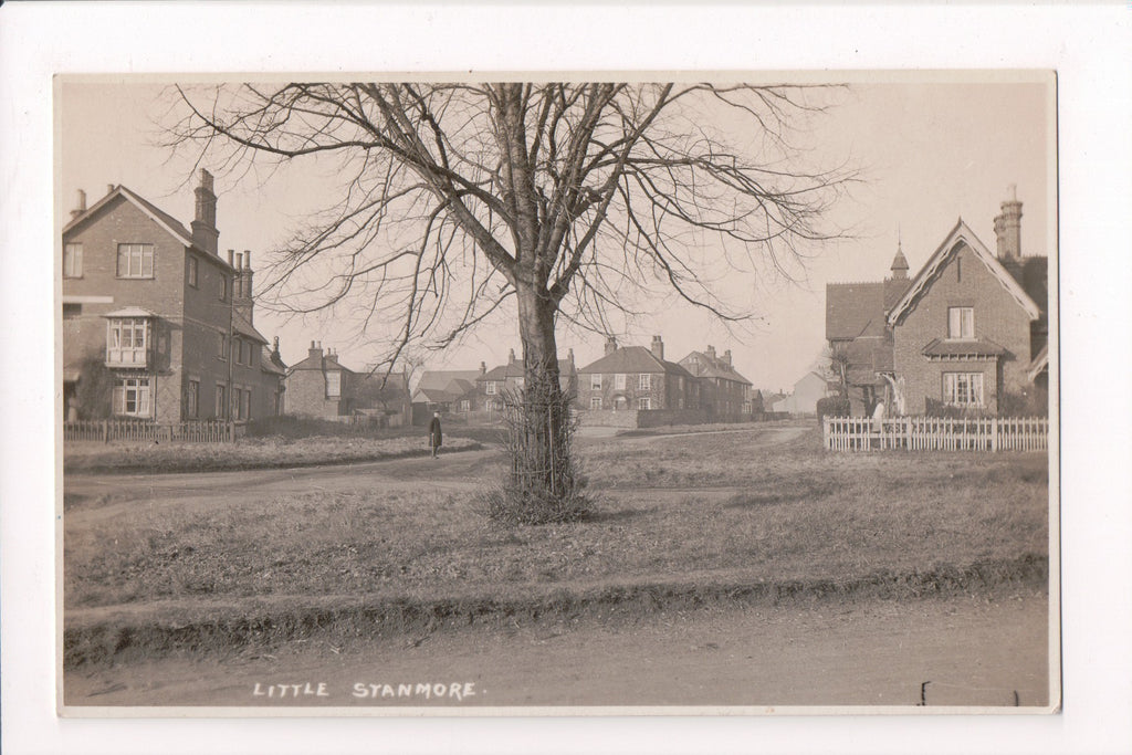 Foreign postcard - LITTLE STANMORE, UK - Man with cane, woman in yard - RPPC - J