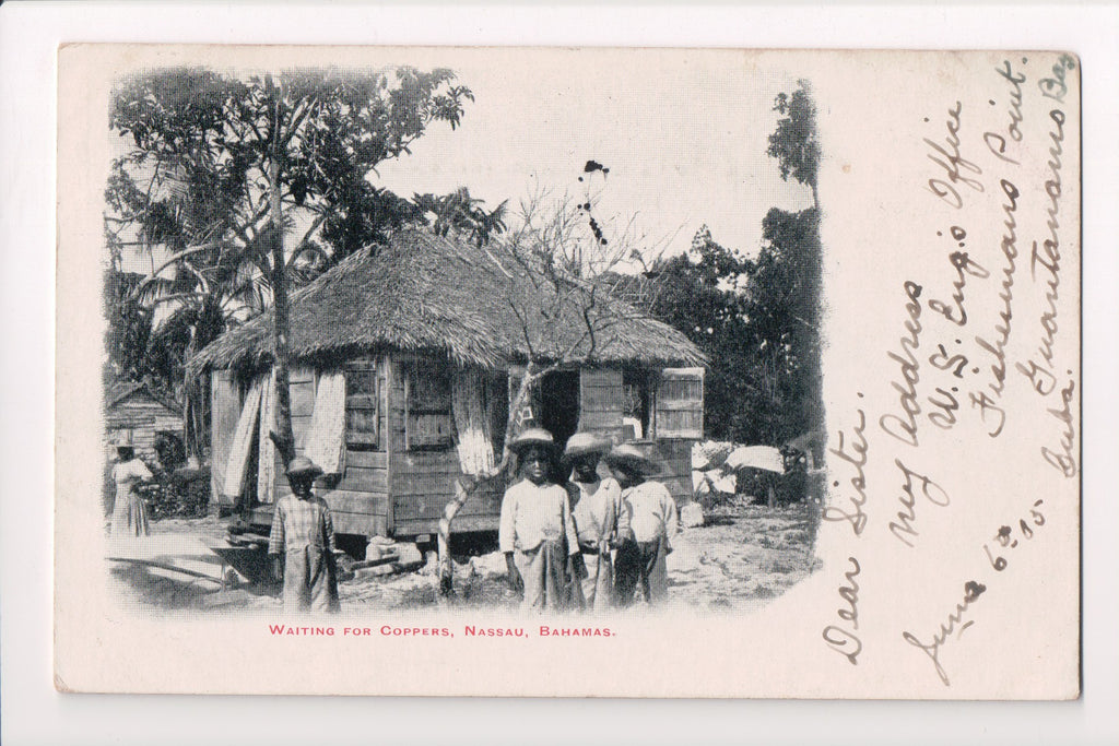 Foreign postcard - Nassau, Bahamas - Waiting for coppers, black boys - F11041