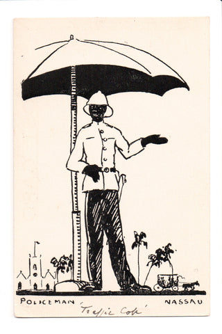 Foreign postcard - Nassau, Bahamas - Traffic Cop, under Umbrella - F11069