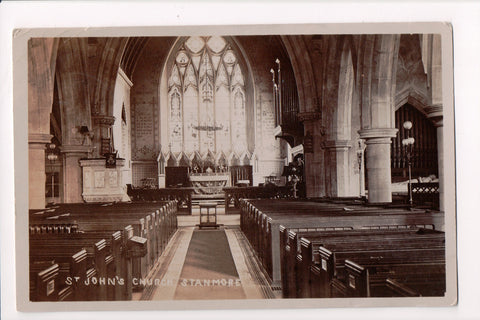 Foreign postcard - STANMORE, UK - St Johns Church interior - @1912 RPPC - JR0135